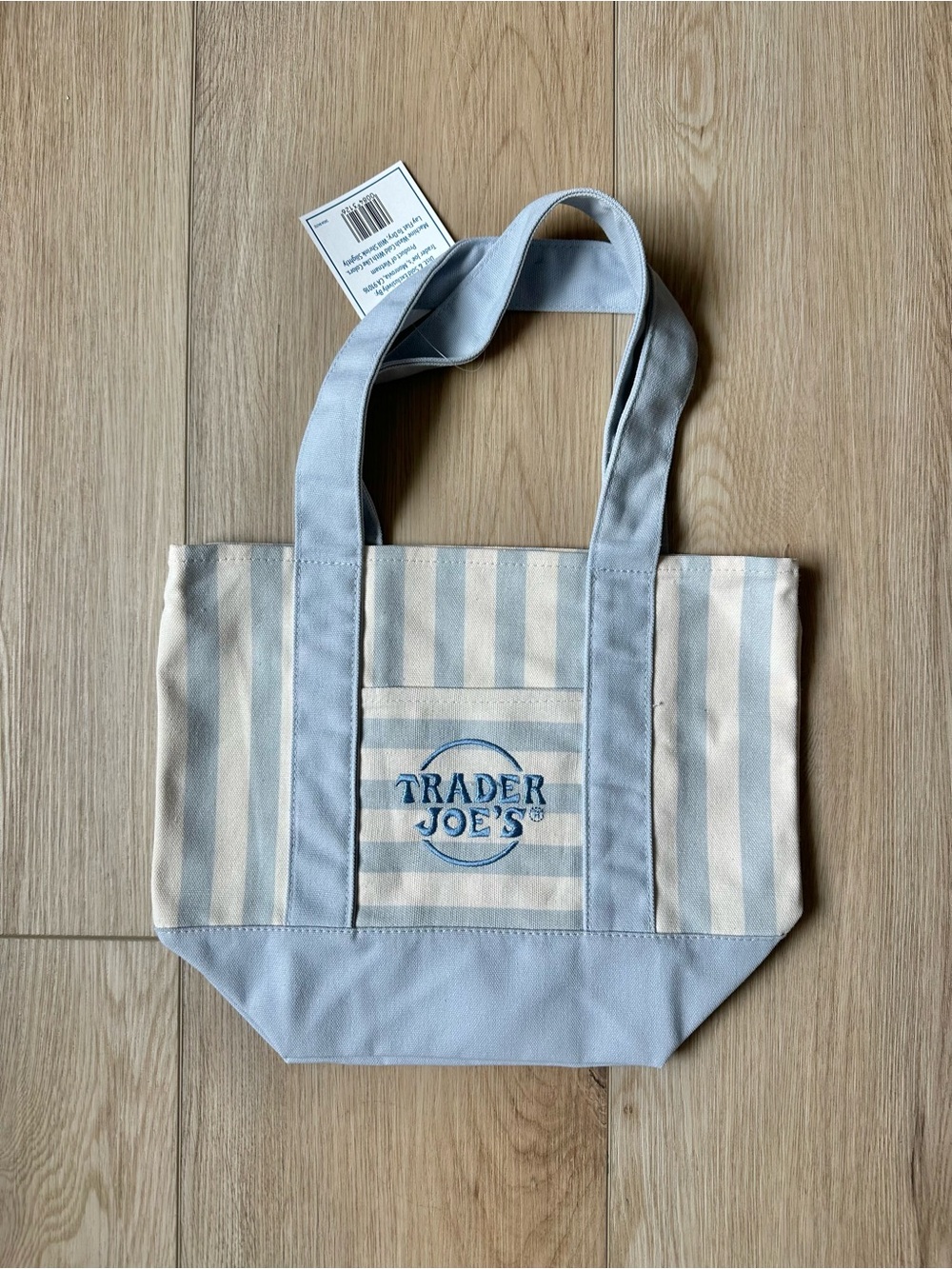 Trader Joe's Light Blue and Cream Striped Canvas Tote